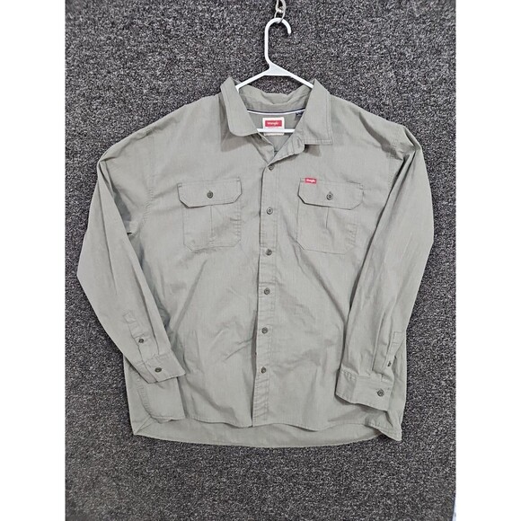 Wrangler Men Button Down Shirt Green Size 3XL Cotton Blend Work - Picture 2 of 7